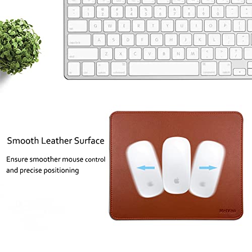 MelVan PU Leather Mouse Pad with Stitched Edge, Wood Mousepad, Waterproof Gaming Mouse Pad Mat for Computers, Laptop, Office & Home, 10.2" x 8.3", 1 Pack (Brown) - color: Brown