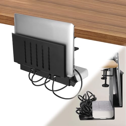 LUKETURE Desk Side Storage, Under Desk Laptop Mount with Cable Tray | 2-in-1 Steel laptop mount clamps to desk side, no drilling. Built-in cable tray hides cords. Holds 30 lbs, Office and Home