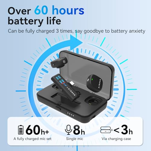 Wireless Lavalier Microphone for iPhone/Android/PC | 60H Battery, 48KHz 24Bit, Plug-Play Lightning/USB-C, 3 Recording Modes, AI Noise Cancellation - size: Mic 2 (2 TX + 1 RX + Charging Case)