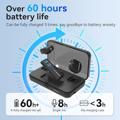 Wireless Lavalier Microphone for iPhone/Android/PC | 60H Battery, 48KHz 24Bit, Plug-Play Lightning/USB-C, 3 Recording Modes, AI Noise Cancellation - size: Mic 2 (2 TX + 1 RX + Charging Case)