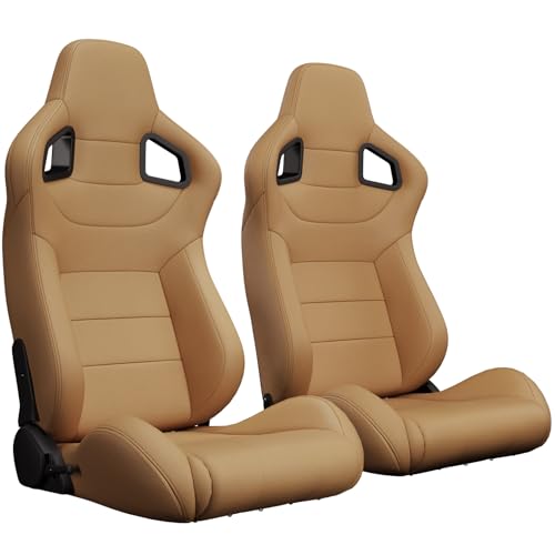 2 Pcs Adjustable Universal Racing Seats with Double Sliders, Reclinable Bucket Seats, 1 Pair of Sport Seats for Vehicles (Beige-A) - color: Beige-A