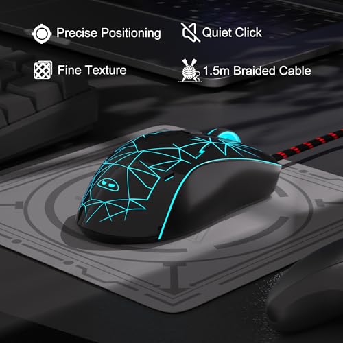 MageGee G6 Wired Gaming Mouse, Ergonomic USB Optical Mouse with 7 Colors Breathing LED Backlit, 6 Adjustable Speed Levels from 600 to 3200 for Laptop PC Computer Games & Work, Black - color: black
