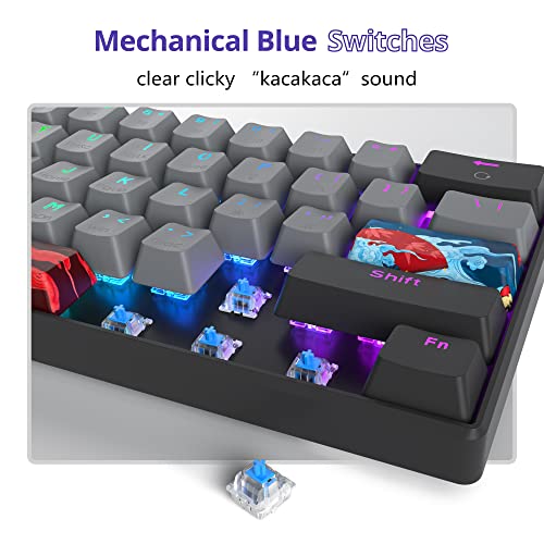 Protable 60% Percent Gaming Keyboard Mechanical, Mini Compact RGB Backlit 61 Keys Wired Office Keyboard with Blue Switch for Mac/Win (Dolch/Blue Switch) - color: Dolch/blue Switch