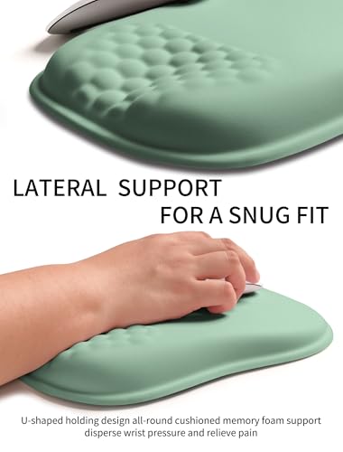 Hokafenle Ergonomic Wrist-Hugging Mouse Pad Wrist Support, U-Shaped Holding Wrist Rest Mousepad for Carpal Tunnel Pain Relief with Cushioned Memory Foam Slope Massage Bulge (10.2x8.3 in,Light Green) - color: Light Green