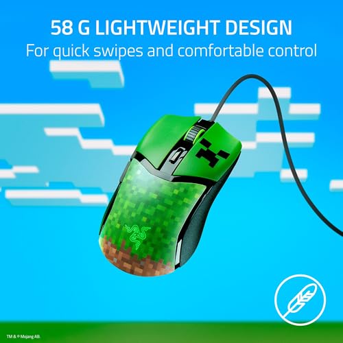 Razer Cobra Wired Gaming Mouse, 58g Lightweight, Minecraft Edition | Gen-3 Optical Switches, Chroma RGB Lighting Underglow, 8500 DPI Optical Sensor, 100% PTFE Mouse Feet, Speedflex Cable - color: Minecraft Edition