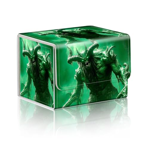 Trading Card Storage Box, Holds 100+ for MTG Cards, PU Leather with Magnetic Closure, Green Demon Creature Durable Deck Box for Magic the Gathering, Trading Card Games - color: Green Demon Creature