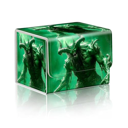 Trading Card Storage Box, Holds 100+ for MTG Cards, PU Leather with Magnetic Closure, Green Demon Creature Durable Deck Box for Magic the Gathering, Trading Card Games - color: Green Demon Creature