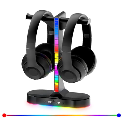 RGB Headphone Stand - Dual Gaming Headset Holder with 3 USB Charging Station and 3.5mm Audio Port,8 Light Modes, Suitable for Gaming, Wireless Earphone Display, Gamer Gifts for Men (Black) - color: black