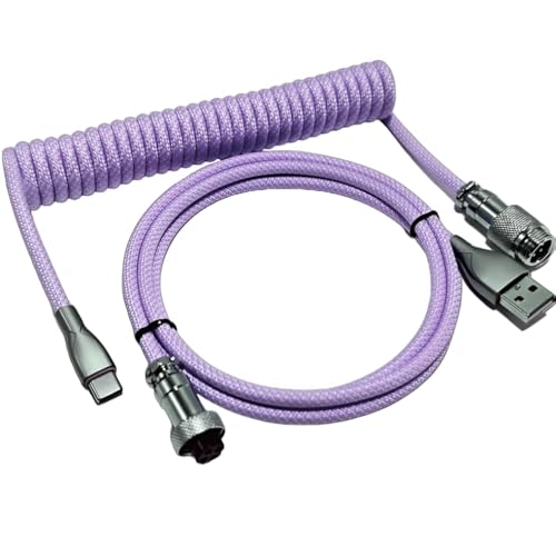 USB C Coiled Keyboard Cable - Gaming Keyboard Coil Cord,Custom Type Braided Mechanical Keyboard Cable with Detachable Metal Aviator Wire, 1.5M USB-C to USB-A, Computer Decoration Wire Purple - color: purple
