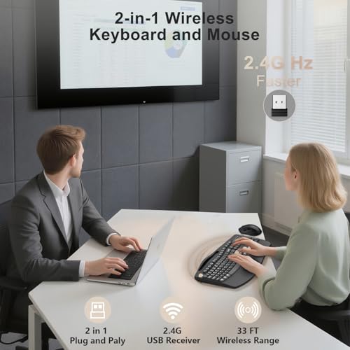 Wireless Keyboard and Mouse Combo, 2.4G Ergonomic Wave Keys(Latte Black) | Full Size Ergonomic Keyboard with Wrist Rest, Phone Holder, 3-Level DPI Silent Mouse with 6-Buttons,for Windows/Mac OS/Laptop - color: Latte Black