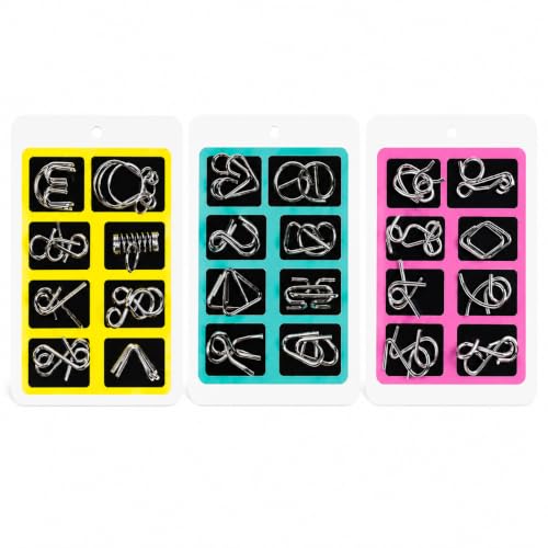 Metal Brain Teaser Puzzles Ring Educational Toys, Steel IQ Games Physics Mind Metal Puzzles for Adults, Unlock Interlock Game, Brain Teaser Puzzle for Party Favor Kids (A+B+C) - style: A+B+C