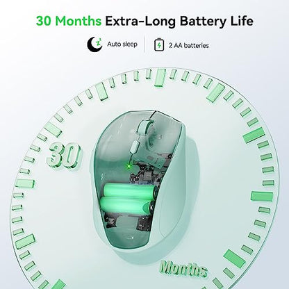TECKNET 2.4G Wireless Mouse, 4800 DPI Ergonomic Computer Mouse, USB, Green | Mouse for Laptop with USB Receiver, 6 Adjustable DPI, Quiet Click, 30-Month Battery, 6 Button, Portable for PC Chromebook Mac - color: Green