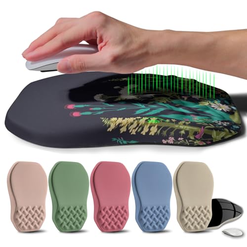 Ergonomic Raised Mouse Pad Wrist Support with Bilateral Slope Memory Foam Mousepad for Wrist Rest and Carpal Tunnel Pain Relief 11.8x7.9〃Midnight Flowers - color: Midnight Flowers