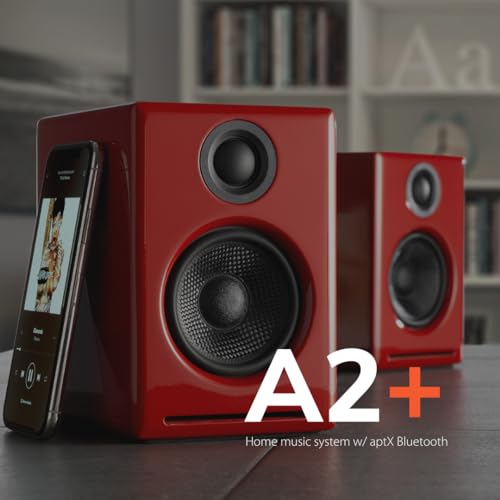 Audioengine A2+ Wireless Computer Speakers – Bluetooth Desktop Speakers | with 24-Bit DAC for PC, Mac, Gaming and Music - Red - color: Red, style: Desktop