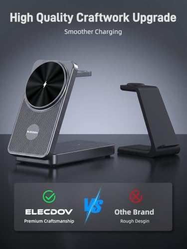 3 in 1 Wireless Charging Station for Samsung, Foldable Wireless Charger | ELECDOV Magnetic Wireless Charger for Galaxy S26/S25/Z Fold 7/Flip 7, Travel Watch Charger Stand for Galaxy Watch 8/Buds 4