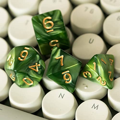 7-Die DND Dice Set Polyhedral Dice Set with a Leather Dice Bag, D&D Dice Set for RPG Table Games (Green) - color: Green