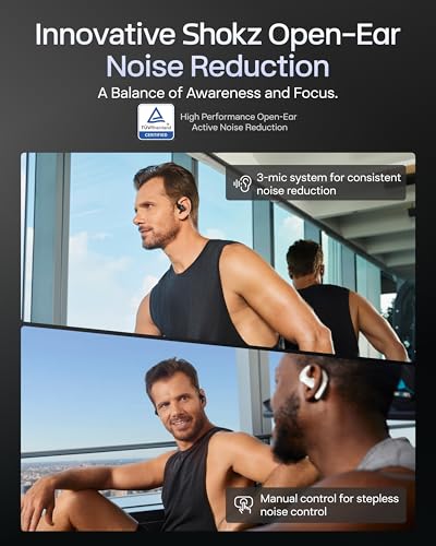 SHOKZ OpenFit Pro Open-Ear Earbuds with Noise Reduction, Dolby Atmos, White | Bundle with Gym Bag; Deep Bass, 50H Playtime, AI call clarity; Bluetooth 6.1; IP55 Secure all-day fit; Gym/Office/Cafe use - color: White
