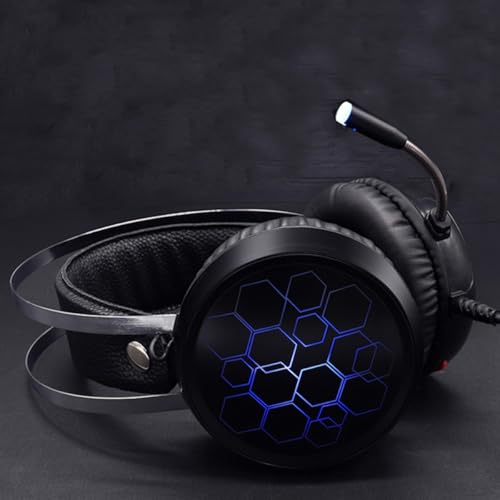 KALLORY Wired Gaming Headset with Microphone for Pc, Comfortable Over Ear Headphone with Soft Ear Pads, RGB Light Surround Sound for Online Gaming and Esports Use