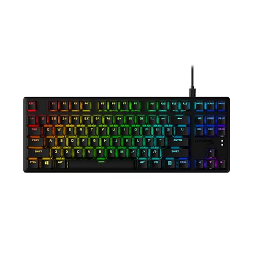 HyperX Alloy Origins Core Mechanical Gaming Keyboard PBT Keycaps Tenkeyless TKL Blue Switch Clicky LED RGB Backlight Playstation Xbox Licensed for PC, PS5, PS4, Xbox Series X|S, Xbox One, Desk Setup - color: Black PBT, size: TKL, style: HyperX Blue