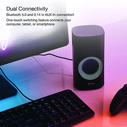 Verbatim RGB Gaming Stereo Desktop Speakers Bluetooth 5.0 3.5mm AUX-in Connection – Black