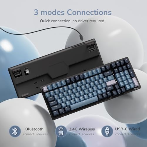 RK ROYAL KLUDGE RK98 Wireless Mechanical Keyboard, Triple Mode 2.4G/BT5.1/USB-C Hot Swappable Keyboard with Number Pad, Pre-lubed Linear Switches RGB Backlit Gaming Keyboard, Software Support - color: Blue, size: Hot Swap Red Switch
