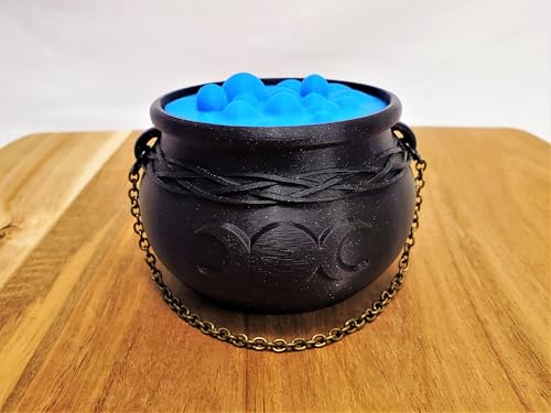 Witch's Cauldron Bowl with Bubbling Potion Lid and Chain - Spooky Halloween Goth Decor - RPG Dice Holder Stash Storage (4in Raven Skull) - size: 4in Raven Skull
