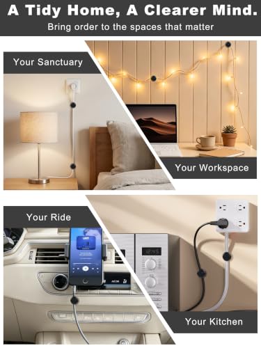 Black Aluminum Cable Clips for Desk 3 Pack, Upgraded Adhesive | Cord Holder for Nightstand, Screw-top Phone Cord Holder, USB Wire Cable Management Clips to Keep Cables Tidy