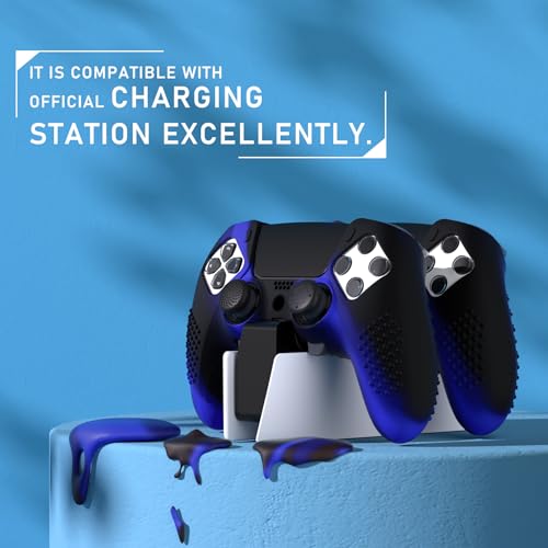 PlayVital 3D Studded Edition Anti-Slip Silicone Cover Case for ps5 Edge Controller, Soft Rubber Protector Skin for ps5 Edge Wireless Controller with 6 Thumb Grip Caps - Blue & Black - color: Blue & Black