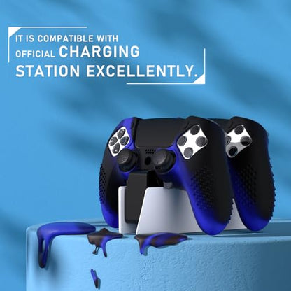 PlayVital 3D Studded Edition Anti-Slip Silicone Cover Case for ps5 Edge Controller, Soft Rubber Protector Skin for ps5 Edge Wireless Controller with 6 Thumb Grip Caps - Blue & Black - color: Blue & Black