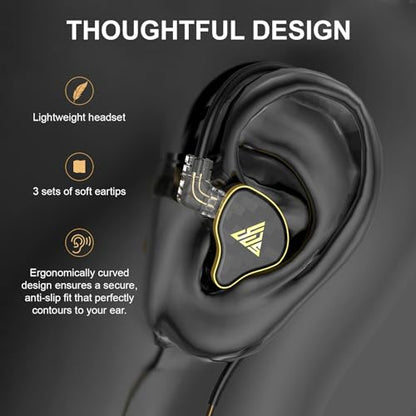 in Ear Monitor, HiFi Headphones with Dual Magnetic Dynamic Driver, Black | Hybrid Banlance Armature with Dynamic in Ear Headphones IEM Earphones Gaming Earbuds no Mic - color: YJS-820-Black no Mic