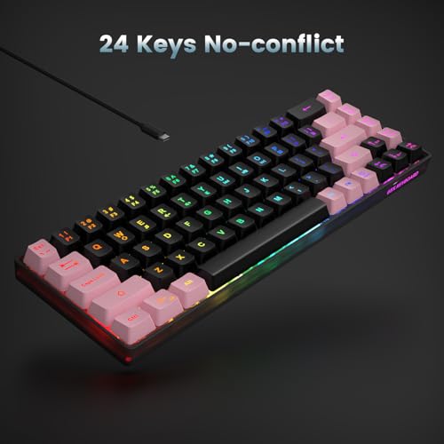 GEODMAER 65% Gaming Keyboard, LED Backlit, Ultra-Compact Anti-Ghosting No-Conflict 68 Keys Membrane Gaming Wired Keyboard for PC Laptop Windows Gamer(Black-Pink) - color: Black-Pink