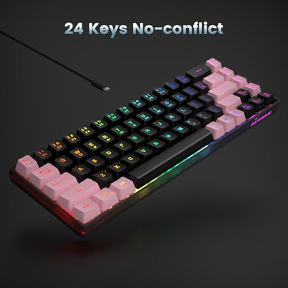 GEODMAER 65% Gaming Keyboard, LED Backlit, Ultra-Compact Anti-Ghosting No-Conflict 68 Keys Membrane Gaming Wired Keyboard for PC Laptop Windows Gamer(Black-Pink) - color: Black-Pink