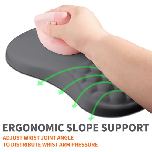 Ergonomic Joint Wrist Support Mouse Pad with Memory Foam Cushion Massage Bump, Carpal Tunnel Pain Relief Mousepad Slope Design for Wrist Rest, 11.8x7.9 in, DimGray - color: DimGray