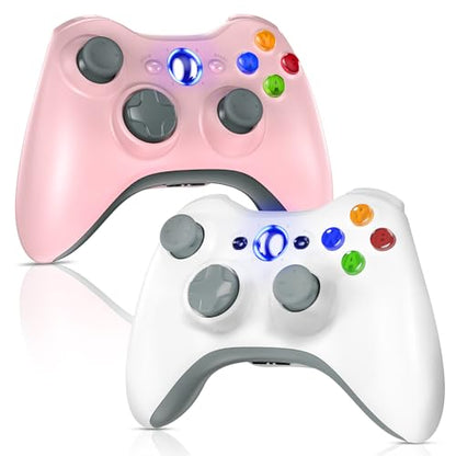Gamrombo 2 Pack Replacement for Xbox 360 Controller, Wireless Controllers Gamepad Upgraded Joystick Compatible with 360 & Slim, Windows 11/10/8/7 PC Controller with Dual Shock (White+Pink) [microsoft_xbox_360] - color: Pink+White