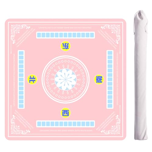 ZIIYAN Mahjong Mat for Table, 31.5''x31.5'' Neoprene Non-Slip Noise Reduction Mah Jongg Mat with Rules, Gaming Mat for Mahjong, Poker, Board Games, Card Games, Dominoes, Tile Games (Pink) - color: Pink