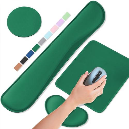 Office Ergonomic Memory Foam Computer Mouse and Keyboard Wrist Rest pad Support Carpal Tunnel, Wrist Rest for Keyboard and Mouse, Wrist Support Set - color: Dark Green, style: 4 in 1 SET (Keyboard wrist pad + mouse wrist pad + Desk pad + Cup coaster)