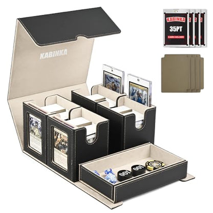 Kabinka Card Deck Box for MTG Commander, Holds 400+ Double-Sleeved Cards, 5 IN 1 Detachable Card Case with Dice Tray, Fits Magic/TCG Cards, 4 Magnetic Card Holders & Dividers (Black Gold) - color: Black Gold