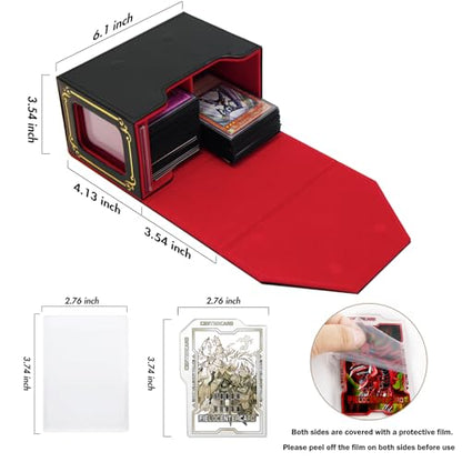 STORY OF WHITE Laser Card Deck Box | YGO MTG Organizer Holds 220+ Double Sleeved Card Storage Trading Games Leather Display Windows with magnetic cardholder - color: Black gold