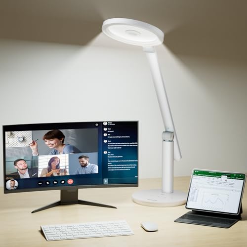 Honeywell H6 Desk Lamp for Home Office, Dimmable Reading Table Light, White | Sunturalux CRI≥97, RG0 Low Blue Light, Flicker-Free, 800LM Dimmable with Timer for Webcam, Study, Office & Bedroom - color: White