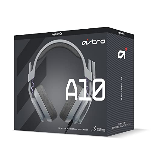 Logitech G Astro A10 Gen 2 Cross-Platform Wired Gaming Headset - Grey | 3.5mm Headphone Jack, 32mm Drivers, Flip-to-Mute Mic, Over-Ear Cup Design - color: Grey