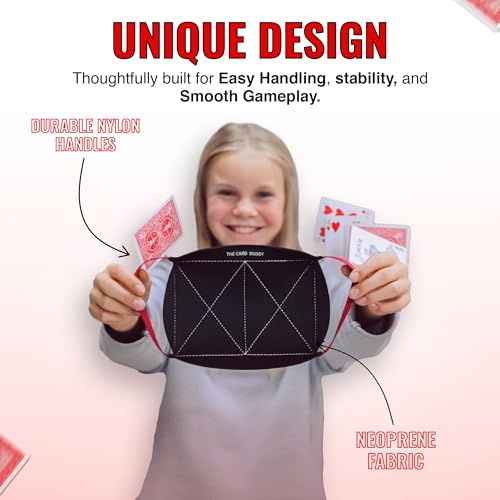 Card Holder for Playing Card Games - Neoprene Playing Card Holder for Adults & Kids with ‎Nylon Straps, Holds Various Deck Sizes - Used for Uno, Go Fish & More - Portable and Lightweight (Red)
