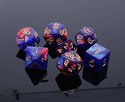 Blue Mix Red DND Glitter Dice Set for Dungeon and Dragons Warhammer D&D RPG Role Playing Games Board Game Polyhedral Dice - color: Red Mixed Blue+glitter