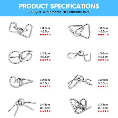 Metal Wire Puzzle 16-Piece Set with Pouch – IQ Test Brain Teaser Disentanglement Chinese Ring Fidget Toy for Kids & Adults – Portable Party Favor