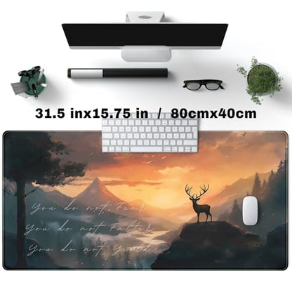 Misty Forest Desk Pad Mat Anime Mouse Pad Gaming Playmat, Large Mouse Pad Deer Desk Mouse Laptop Keyboard Pad Computer Mats for Desktop Full Desk Mouse Pads Office Desk Game(31.5x15.8 in) - color: Jungle Moose