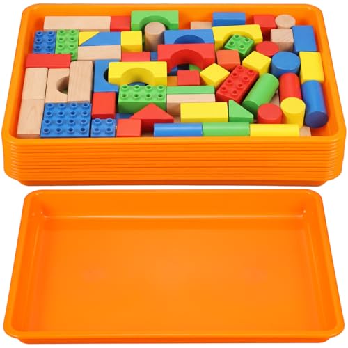 Maitys 15 Pack Plastic Art Trays 12 x 16 Inch Activity Crafts Trays Sensory Tray DIY Projects, Painting, Beads, Jewelry Office Home Organizer Arts and Crafts Supplies(Orange) - color: Orange