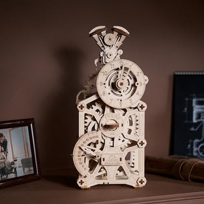 UGEARS Engine Clock 3D Wooden Puzzles for Adults – Wooden Model Kits for Adults, Mechanical Clock Kit with Moving Pistons, Steam Engine Kits, Clocks Kits for Do It Yourself, Brain Teaser 3D Puzzle - style: Engine Clock