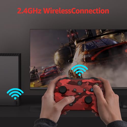 GMVOX Wireless Controller for X-BOX/PC,Camo Red | 2.4g Adapter,Support Turbo/3.5MM Audio Jack/Dual Vibration,Compatible with X-BOX Series S/X/PC/IOS/Android Platforms - color: red camo