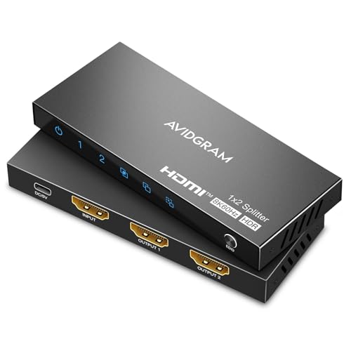 HDMI Splitter 1 in 2 Out 8K 60Hz 4:4:4, AVIDGRAM 2 Port Splitter with Auto, Copy, Downscaler EDID Mode, 4K 120Hz HDMI Duplicator, Compatible with Xbox Series X, PS4 Pro, PS5, Blu-ray Player - size: 8K 60Hz HDMI Splitter 1 in 2 Out