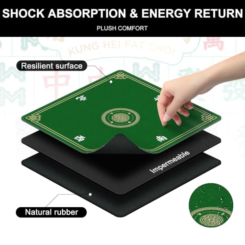 Mahjong Mat for Table, 31.5" x 31.5" Noise Reduction Non Slip Waterproof Mahjong Table Mat with Carrying Bag, Suitable for Mahjong, Poker, Board Games, Dominoes, and Card Games(Green) - color: Green
