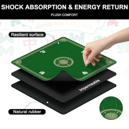 Mahjong Mat for Table, 31.5" x 31.5" Noise Reduction Non Slip Waterproof Mahjong Table Mat with Carrying Bag, Suitable for Mahjong, Poker, Board Games, Dominoes, and Card Games(Green) - color: Green